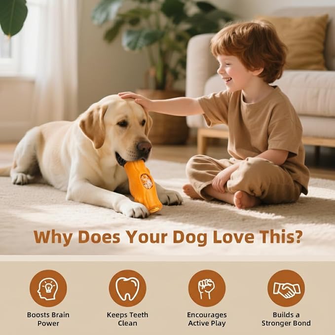 2 Pack Dog Toys for Aggressive Chewers, Interactive Indestructible Dog Toys with Frozen Treat Function, Durable Dog Puzzle Toy for Large & Medium Dogs, Reduces Anxiety, Orange & Brown