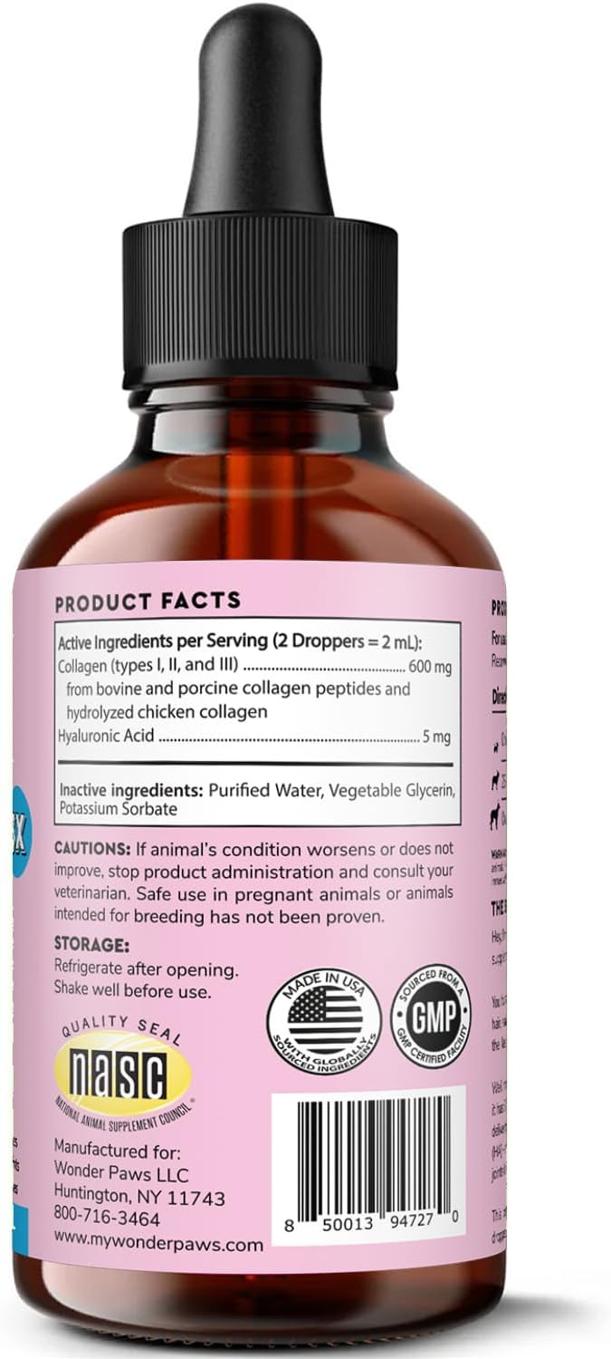 WONDER PAWS Premium Collagen for Dogs – Liquid Support for Skin, Coat, HIPS & Joints – with Hyaluronic Acid & Types I, II & III Collagen – Daily Wellness Formula, Made in USA