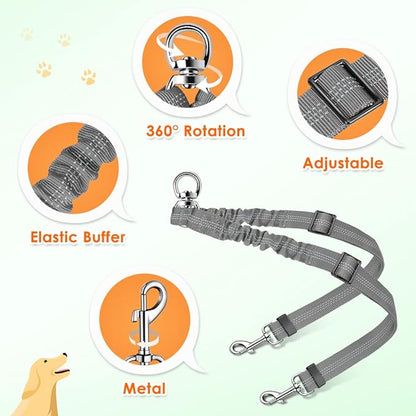 AUTOWT Double Dog Leash, No Tangle 360°Swivel Rotation Reflective Lead Attachment Adjustable Length Dual Two Dogs Lead Splitter, Comfortable Shock Absorbing Walking Training for 2 Dogs