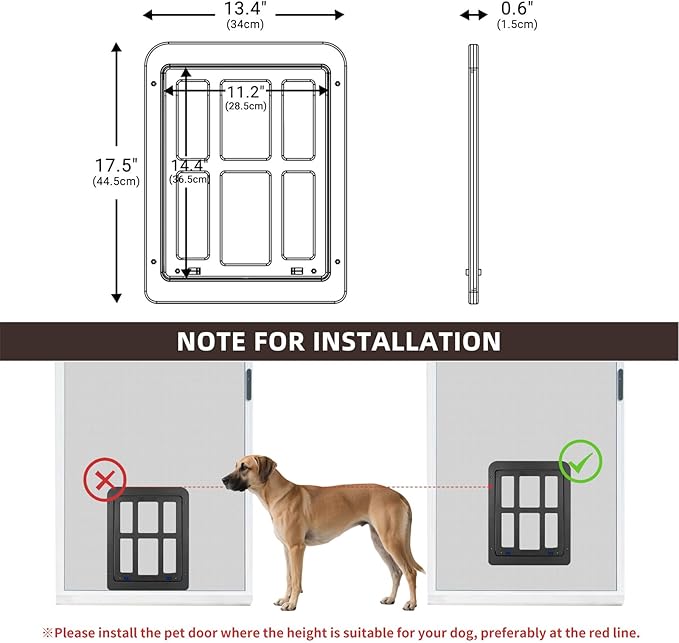 Dog Screen Door for Sliding Screen Lockable Pet Flap with Magnets Suitable for Dog-Black