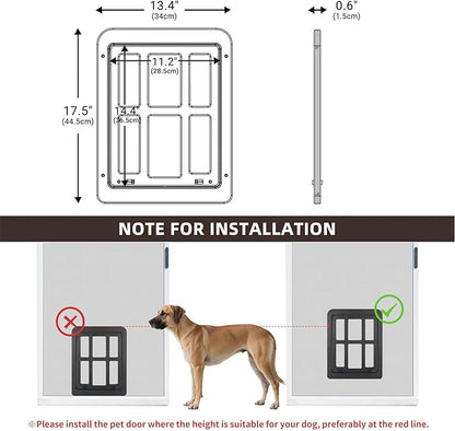 Dog Screen Door for Sliding Screen Lockable Pet Flap with Magnets Suitable for Dog-Black