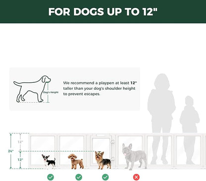 FXW AuraSpace Acrylic Indoor Dog Playpen for Puppies and Small Dogs, 24 Inch, 16 Panels, White