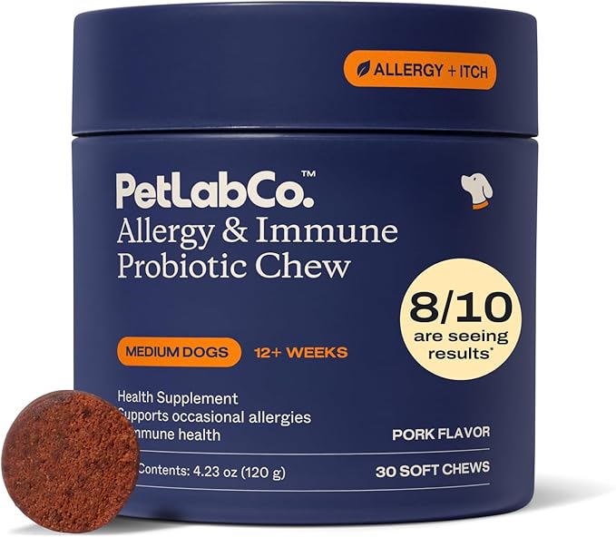 PetLab Co. Allergy & Immune Daily Probiotics for Dogs. Supports Yeast Production, Seasonal Allergies, Intermittent Itchiness, Gut & Digestive Health for Medium Size Dogs, Packaging May Vary