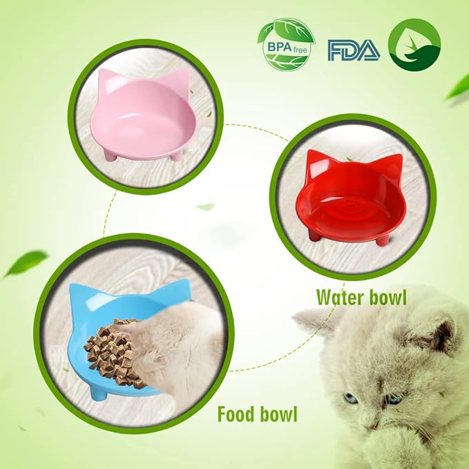Skrtuan Set of Cat and Dog Bowls - Non Slip, Shallow Food and Water Bowls for Pets (Cats, Dogs, Rabbits, Puppies), Safe Food - Grade to Relieve Whisker Fatigue