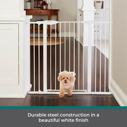 MYPET North States Extra Tall & Wide Walk Thru EasyPass Pet Gate with Patented Adjustable pet Door: 29.75” - 52” Wide Dog Gate. Pressure Mount, No Tools Needed. Dog Gates for House, 41" Tall, White
