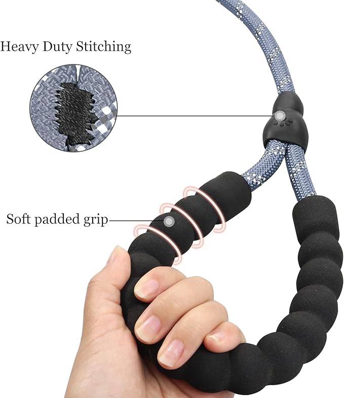 TagME 6ft Slip Dog Lead, No Pull Reflective Training Leash with Padded Handle, Professional Rope P-Leash for Small Medium Large Dogs, Heavy Duty Correction Lead for Walking & Training (Gray)