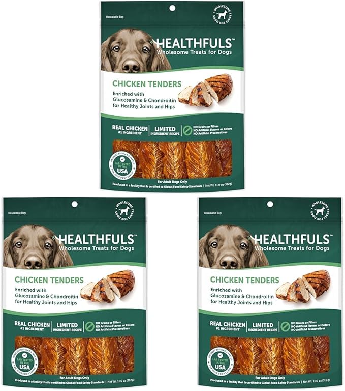 HEALTHFULS Chicken Tenders Dog Treats with Glucosamine & Chondroitin, 11oz (Pack of 3)