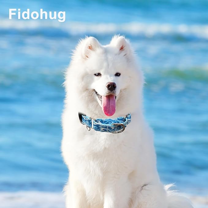 Reflective Martingale Collar with Quick Release Buckle Anti Pulling Boy Male Adjustable Dog Collars (Blue Waves, Small)