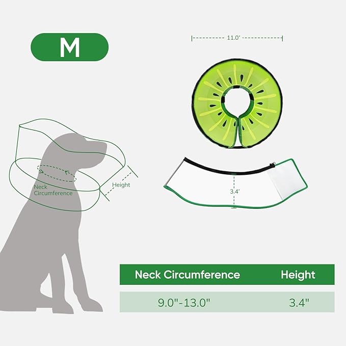 Supet Raised Inflatable Dog Cone After Surgery - Adjustable Recovery Donut Collar with Removable Shield to Stop Licking Wounds & Protect Stitches - Soft Dog Cone Alternative for Medium Dogs (Kiwi,M)