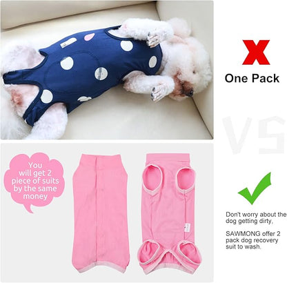 SAWMONG 2 Pack Recovery Suit for Dogs After Surgery, Dog Recovery Suit Soft Polyester, Pet Spay Surgical Suit Female Male, Dog Onesie Body Suit Substitute E-Collar Cone,L