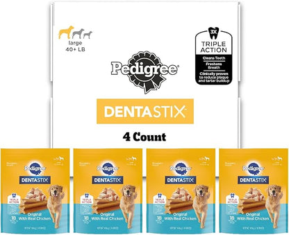 Pedigree Dentastix Large Dog Treats, Original Flavor with Real Chicken, (4) 18ct Bag (72 Treats Total)