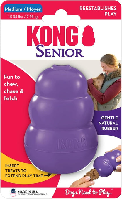 KONG Senior - Dog Toy with Gentle, Natural Rubber - Durable Dog Toy for Older Dogs - Use Treats with Stuffable Chew Toy - Treat Toy for Chewing & Fetching - for Medium Dogs