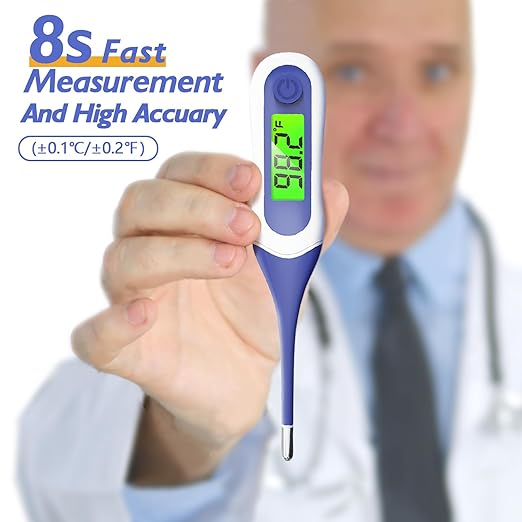 8s Fast Reading Oral Thermometer for Kids and Adults, Baby Digital Thermometer with 3 Color Backlit and Fever Alarm Medical FDA Basal Thermometer for Oral, Rectal, Underarm