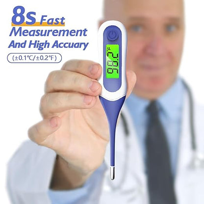 8s Fast Reading Oral Thermometer for Kids and Adults, Baby Digital Thermometer with 3 Color Backlit and Fever Alarm Medical FDA Basal Thermometer for Oral, Rectal, Underarm