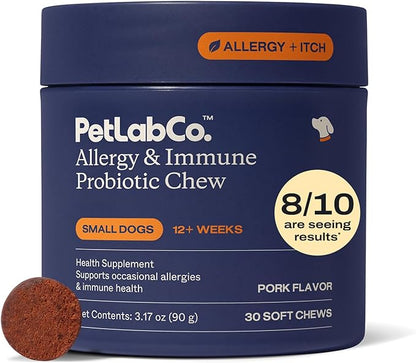 PetLab Co. Allergy & Immune Daily Probiotics for Dogs. Supports Yeast Production, Seasonal Allergies, Intermittent Itchiness, Gut & Digestive Health - 30 Chews for Small Dogs - Packaging May Vary