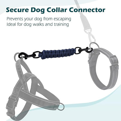 PetBonus Dog Collar Safety Clip, Handmade Backup Safety Strap for Dog Harness, Prong, Pinch Collar, Double Ended Clasp Leash Connector (Navy Blue)