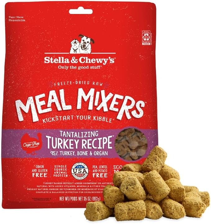 Stella & Chewy's Freeze-Dried Raw Tantalizing Turkey Meal Mixers- Dog Food Topper and Mixer - Made with 95% Cage-Free Turkey, Organs & Bone - Perfect for Picky Eaters - Grain-Free - 35 oz