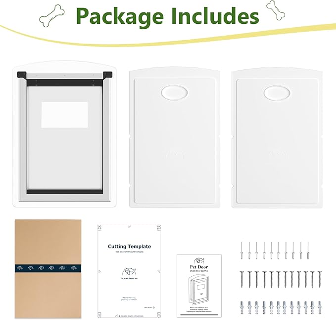 [Classicmacher] Dog Door for Door, All-Stainless Steel Frame Doggie Door with Double Soft Flaps and 2 Sliding ABS Panels, Easy to Install, Perfect for Large Dogs Under 110 LBS (White, Double Flaps)