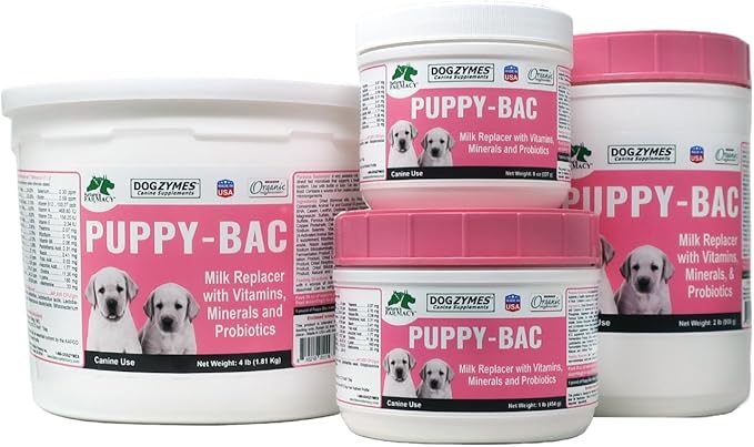 Dogzymes Puppy-Bac Milk Replacer formulated with The Proper ratios of Protein, Fat and nutrients for Growing Puppies (4 Pound)