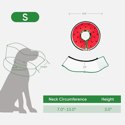 Supet Raised Inflatable Dog Cone After Surgery - Adjustable Recovery Donut Collar with Removable Shield to Stop Licking Wounds & Protect Stitches - Soft Dog Cone Alternative for Dogs (Watermelon,S)