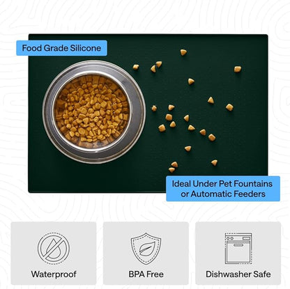 GORILLA GRIP 100% Waterproof Raised Edge BPA Free Silicone Pet Feeding Mat, Dog Cat Food Mats Contain Spills Protects Floors, Placemats for Cats and Dogs Water Bowl, Pets Accessories 18.5x11.5 Green