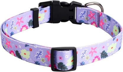 QQPETS Adjustable Soft Dog Collar: Print Flower Pink Multicolor Cute Patterns for XS Small Medium Large Pet Girl Boy Puppy Walking Running Training