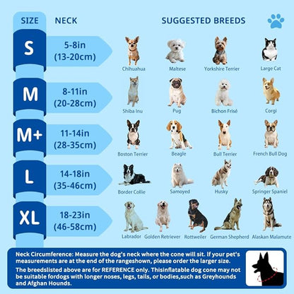 Soft Dog Cone Collar, Inflatable Cones Alternative After Surgery with Anti-Lick Shield, for Large/Medium/Small Dogs to Stop Licking, Elizabethan Neck Ecollars of Shame, Comfy E Pillow Recovery