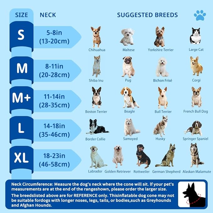 Soft Dog Cone Collar, Inflatable Cones Alternative After Surgery for Large/Medium/Small Dogs to Stop Licking, XL Elizabethan Neck Ecollars of Shame with Anti-Lick Shield, Comfy Pillow Recovery