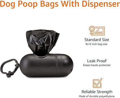 Amazon Basics Dog Poop Leak Proof Bags with Dispenser and Leash Clip, Unscented, 13" x 9", 900 Count (60 Rolls)