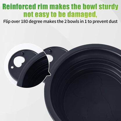 SLSON Collapsible Dog Dual Bowls Reinforced Rim 180 Degrees Flip Over Foldable Double Bowl with Lock Clips More Stable Dog Travel Bowls Pet Food Water Feeder (Black)