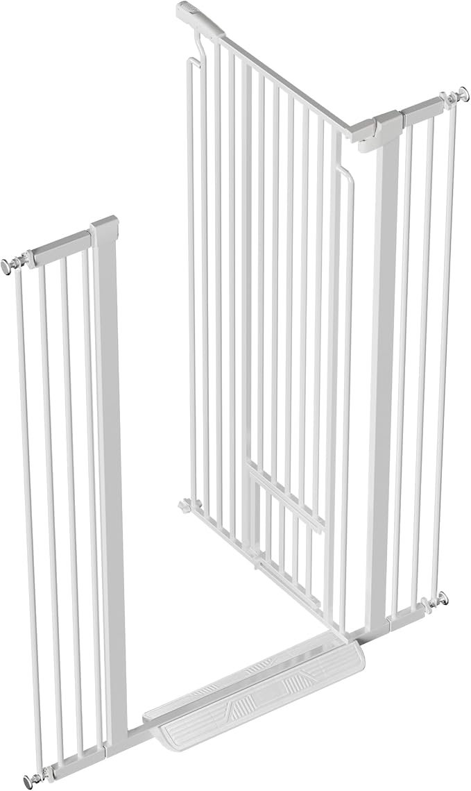 53.15" Extra Tall Cat Gate for Doorway, 29.53"-40.16" Wide Auto Close Safety Pet Gate with Small Cat Door, NO Drilling Pressure Mount Kit for Cats and Dogs, White