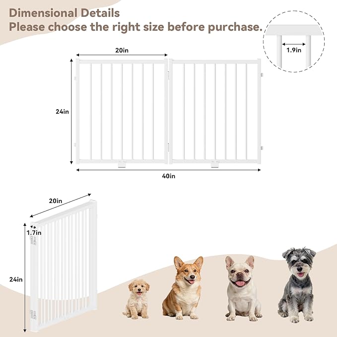 SNUOWU Full Metal Freestanding Gate with Door, 24'' Height Foldable Pet Dog Fence for Indoor & Outdoor, 2 Panels Extra Wide Free Standing Small Dog Gates for Doorways,House,Stairs,Porch,Deck,Yard