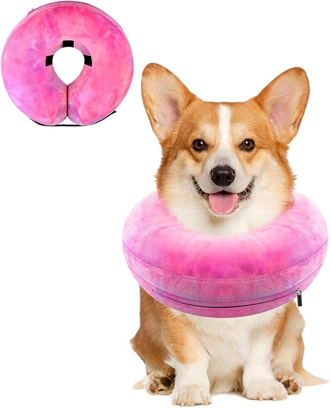 Dog Cone, Uadonile Inflatable Cone Collar for Dogs and Cats, Dog Neck Collar Recovery E-Collar Alternative After Surgery, Elizabethan Collar for Dogs Recovery(Tie-dye Rose Purple, M+)