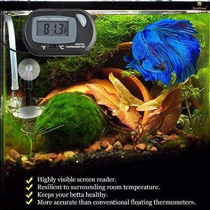 SunGrow Digital Betta Thermometer for Tropical Aquarium Fish, Black Color, Suction Cups and 1 Battery Included, 1 pc per Pack