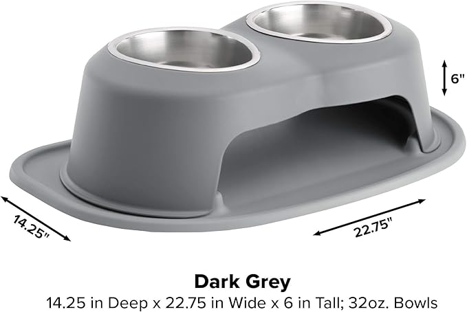 WeatherTech Double High Pet Feeding System - Elevated Dog/Cat Bowls - 6 inch High Dark Grey (DHC3206DGDG)