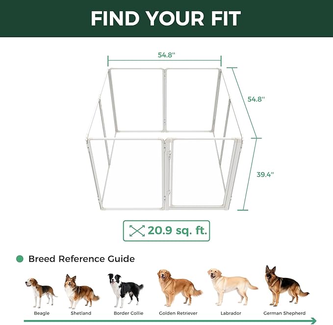 FXW AuraSpace Pro Acrylic Indoor Dog Playpen, Heavy-Duty with Metal Frame, 40" Height 8 Panels for Medium and Large Dogs, White│Patented