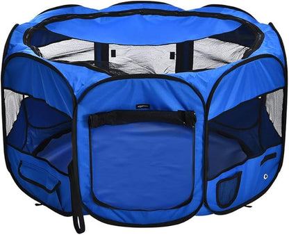Amazon Basics Foldable Octagonal Indoor/Outdoor Portable Dog Playpen with Mesh Top, Easy to Clean and Store, 45", Blue