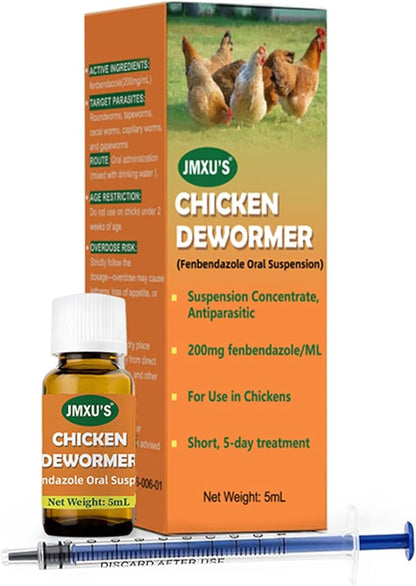 Jmxu's Chicken Dewormer Fenbendazole Oral Suspension, Chicken Antiparasitic,Safe for All Chicken Ages,5 ml