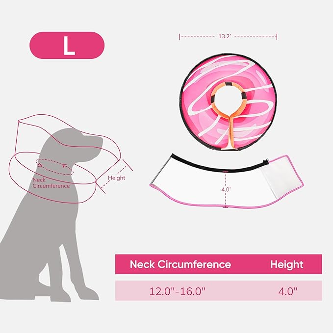 Supet Raised Inflatable Dog Cone After Surgery - Adjustable Recovery Donut Collar with Removable Shield to Stop Licking Wounds & Protect Stitches - Soft Dog Cone Alternative for Large Dogs (Pink,L)
