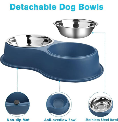Epetslove Dog Bowls Double Dog Water and Food Bowls Stainless Steel Bowls with Non-Slip Resin Station, Pet Feeder Bowls for Puppy Medium Dogs Cats