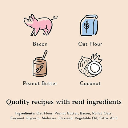 Bocce's Bakery Bac'n Nutty Soft & Chewy Dog Treats, Wheat-Free PB & Bacon Flavored Natural Limited Ingredient Oven Baked Cookies for Dogs, 12 oz