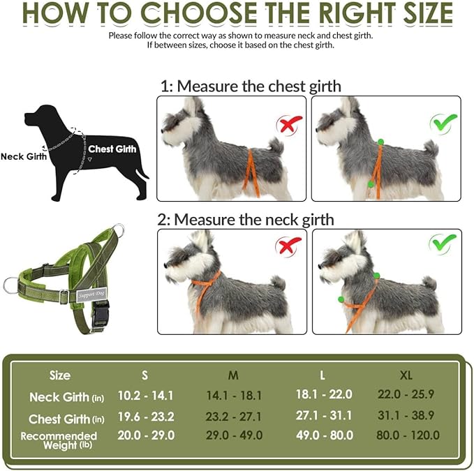 SlowTon No Pull Dog Harness - Heavy Duty Dog Harness and Leash Set for Medium Large Dogs, Reflective Tactical Harness with Soft Padded and Front Clip for Easy Walk and Training (GR, L)