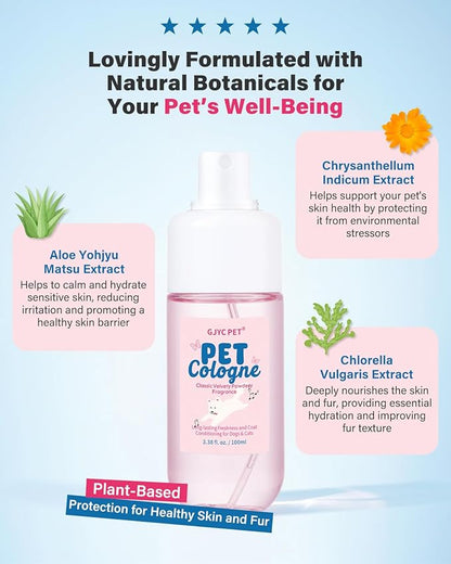 Dog & Cat Cologne | Long-Lasting Classic Powdery Scent | Fur-Conditioning, Non-Sticky Odor Control Formula | Travel-Friendly, 3.38 fl. oz