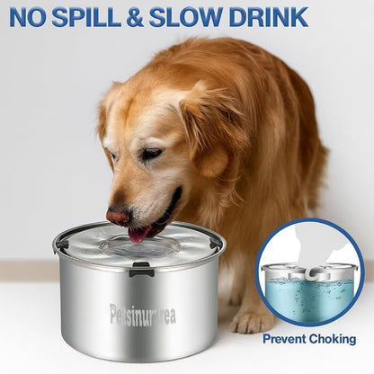 Set of 2 Dog Water Bowl Stainless Steel 5.6L/190oz No Spill Water Bowls 1.5 Gal Large Capacity No Splash Slobber Stopper Slow Drinking Spill Proof Bowls for Messy Drinkers, Including Pet Food Bowl