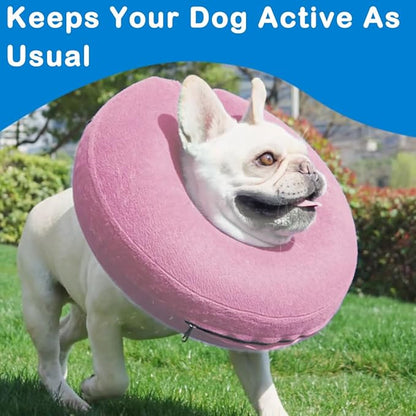 Inflatable Dog Cone Collar (S Size), Soft Blow-up Protective Recovery Dog Collar, Cat Donut Cone, Comfy E-Collar After Surgery for Small Dogs/Cat to Prevent Biting Scratching, Pink