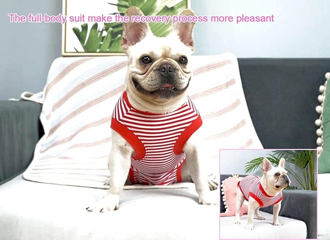 Dog Red Recovery Suit for Medium Female Spay,Male Dog Surgery Suit,Narrow Red-White M