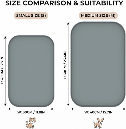 BLESWIN Non-Slip Silicone Dog Food Mat for Food and Water, 18" x 12" Raised Edge Pet Feeding Mat - Waterproof Dog Bowl Mat Easy Clean for Floor Protector,Grey