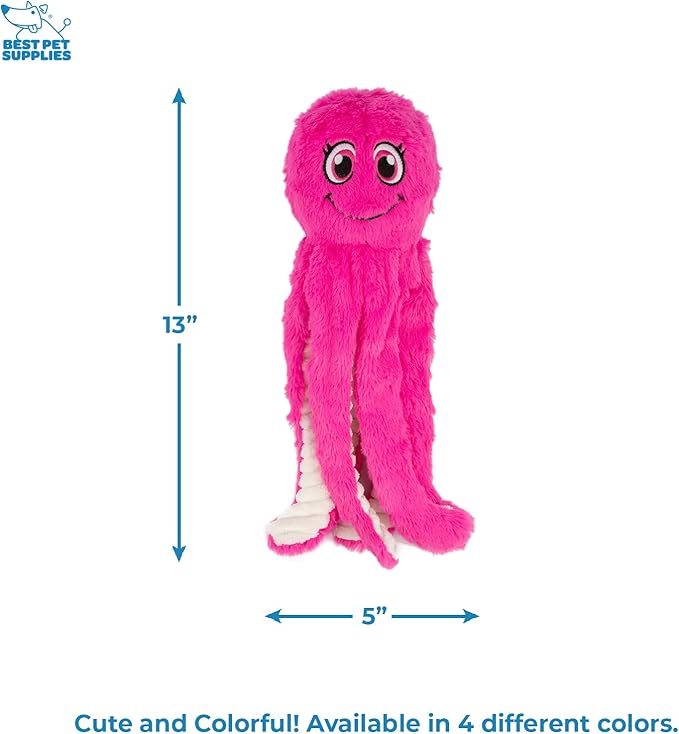Best Pet Supplies Interactive Squeaky Dog Chew Toy, Ideal Dog Toys for Chewers, Small, Medium & Large Dogs, and Fetch Lovers - Octomutant (Fuchsia), Large