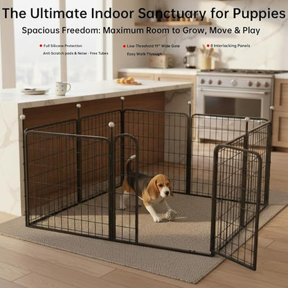 Puppy Playpen Indoor/Outdoor,24'' Portable Dog playpen with Easy-Carry Straps,8 Panels Dog Pen Play Pen for Small Dogs,Rustproof Pet Playpen for Camping RV Yard(with One Door)