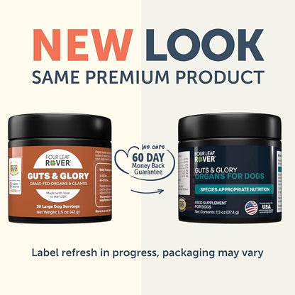 Four Leaf Rover Guts & Glory - Freeze Dried Organs for Dogs - with 100% Grass-Fed New Zealand Beef - Rich in Minerals - Veterinarian Formulated - 30 Large Dog Servings
